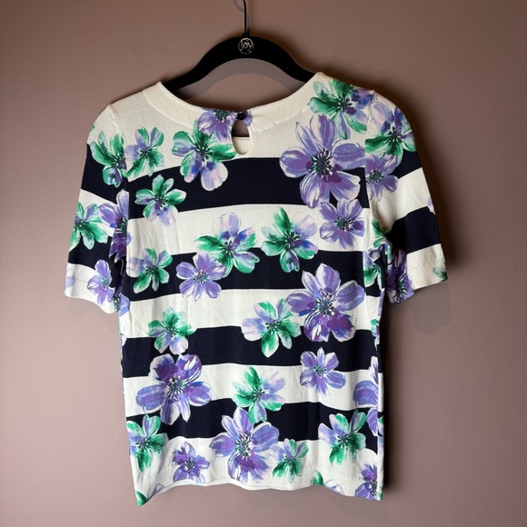 NWT Talbots Petites Purple Floral Stripes Short Sleeve Top XSP - Picture 8 of 13